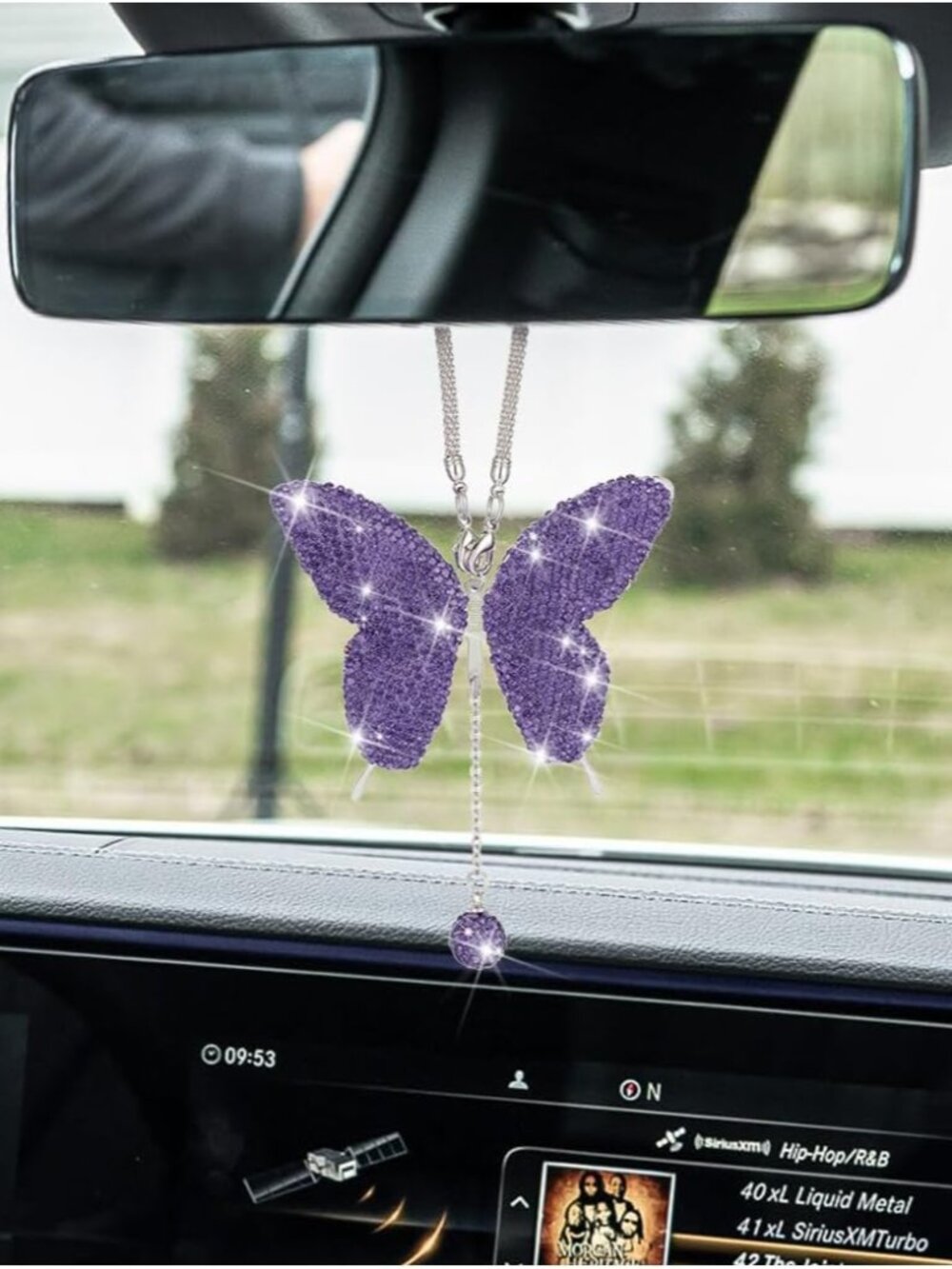 Rhinestone Butterfly Rearview Mirror Charm, Purple